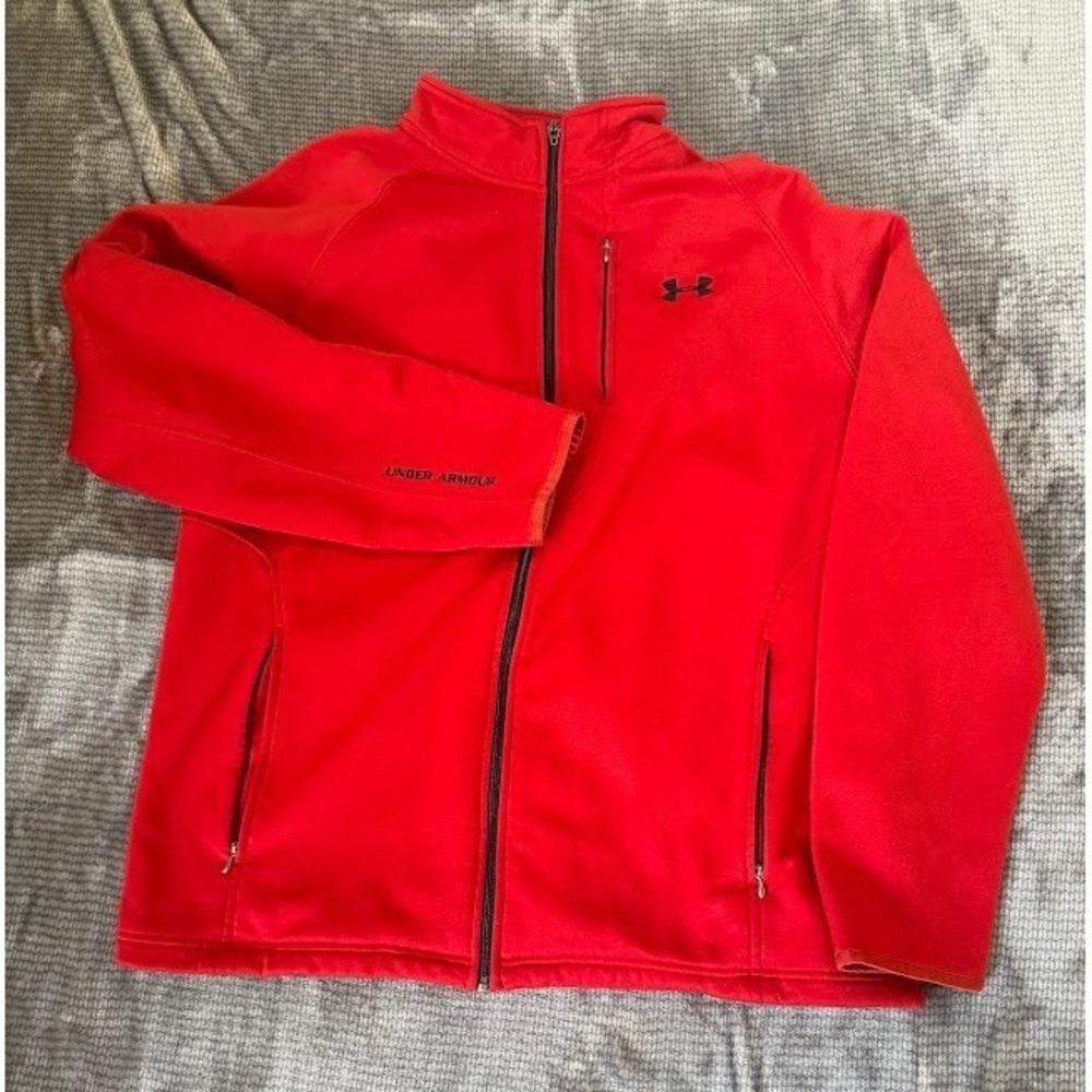 Under Armour Mens Red Full Zip Fleece Jacket Mock Neck XL Activewear Jacket